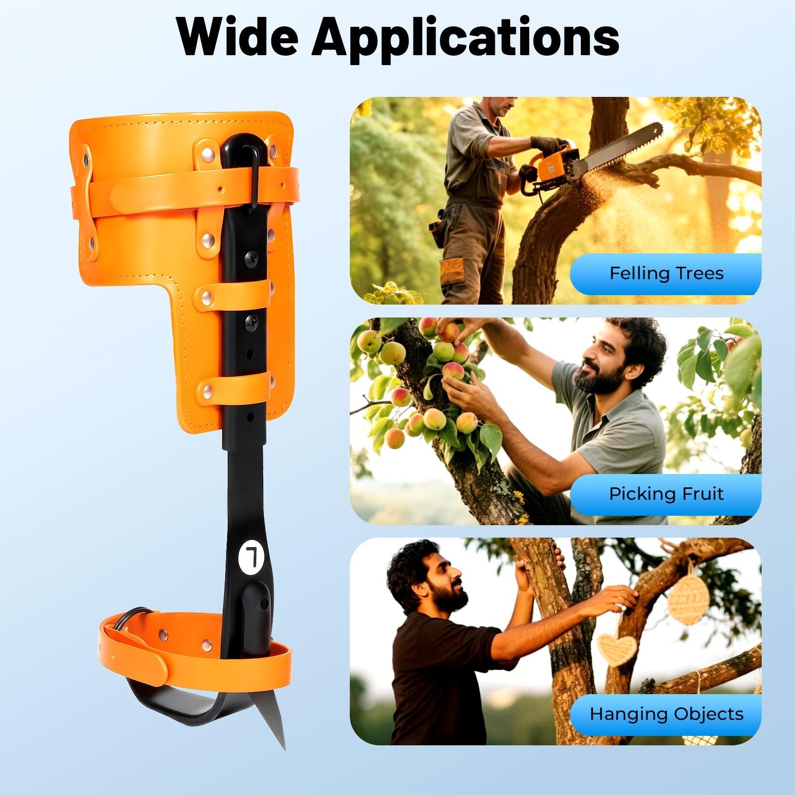 Adjustable Forged-Steel Tree-Climbing Spike Set, Heavy-Duty Pole Spurs with P…