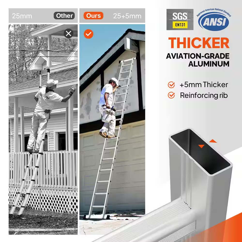 15.5 Ft. Reach 330 Lb. Aluminium 7-In-1 Folding Ladder, Heavy Duty Combination M