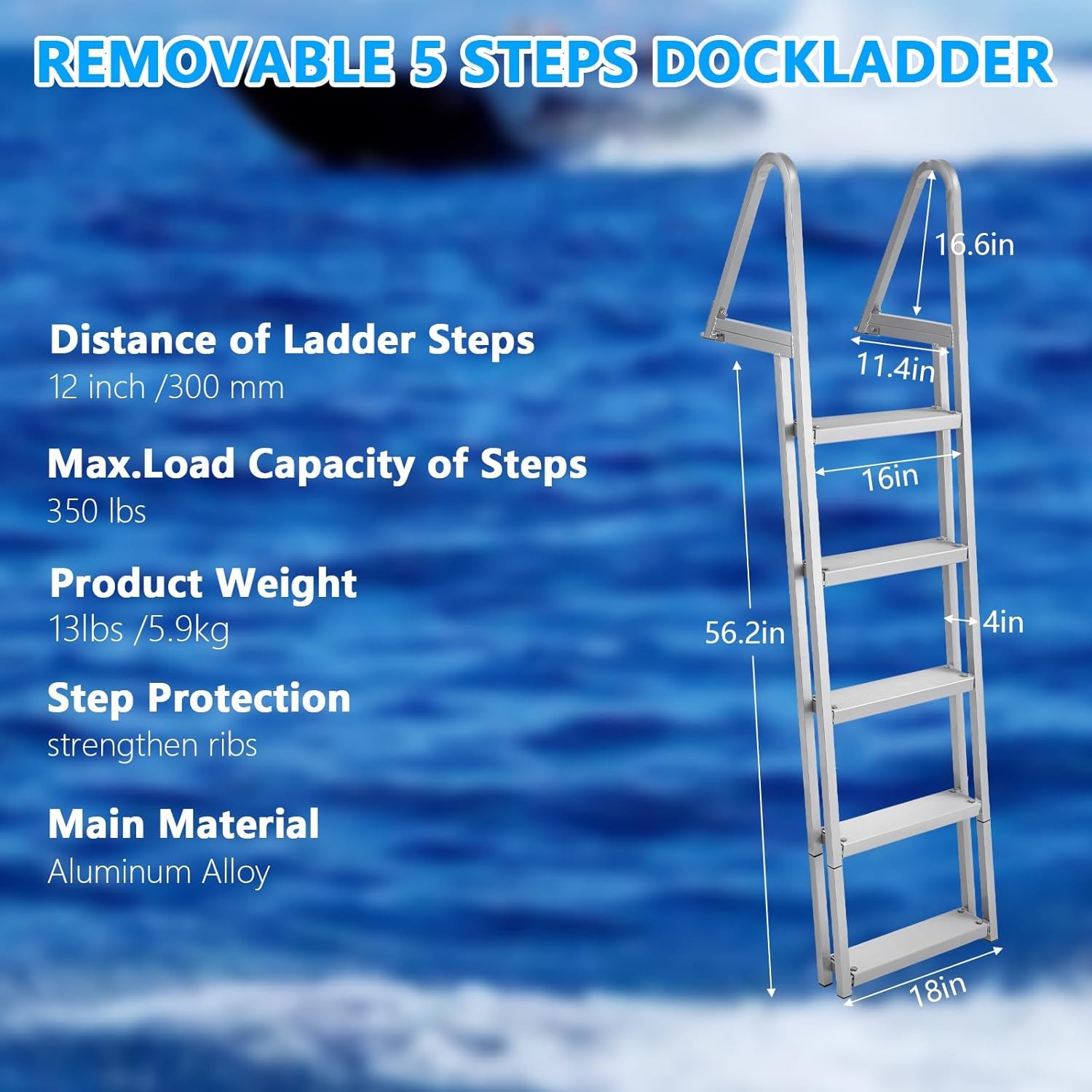 350lb Removable Dock Stairs 3/4/5-Step, Anti-Corrosion Ladder with Handrails