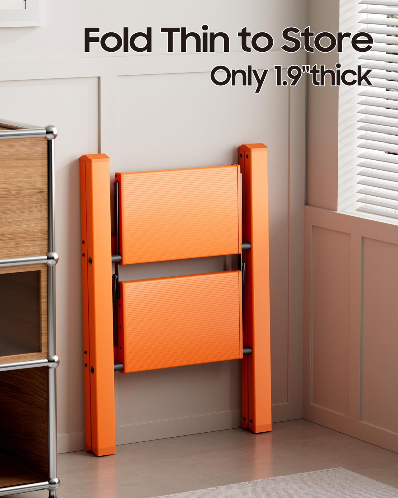 HillhutApex 2 Step Ladder, Lightweight Portable 2 Stool 2 Step, Orange
