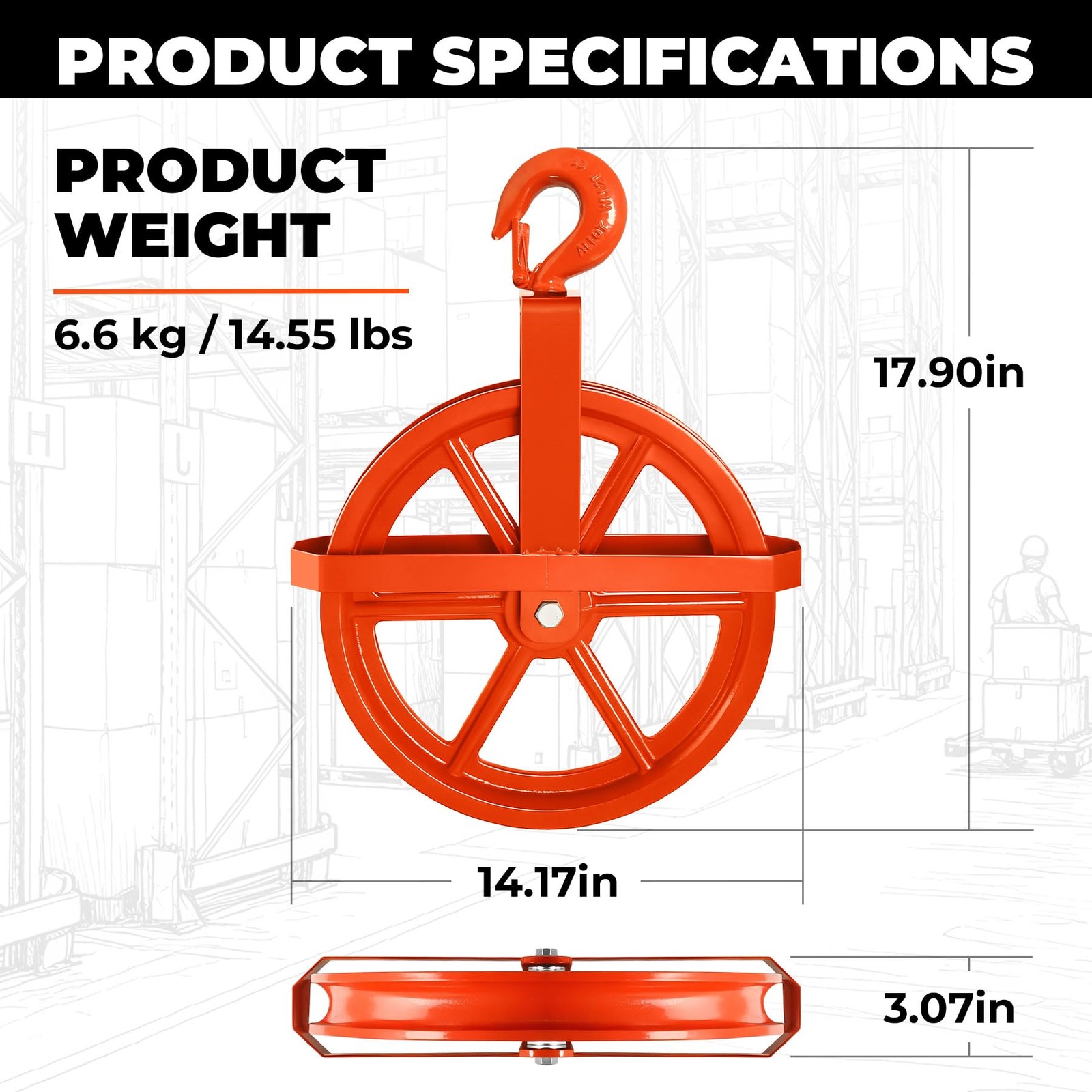 POPMOON 12-Inch Scaffold Hoist Pulley Iron Wheel Ladder Hooks 1000 Lbs