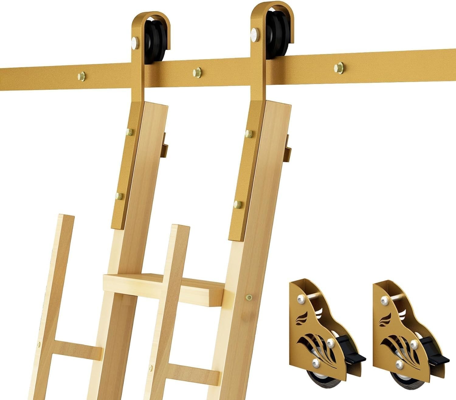 6.6FT Sliding Library Ladder Hardware Kit, Rolling Track System with Braking