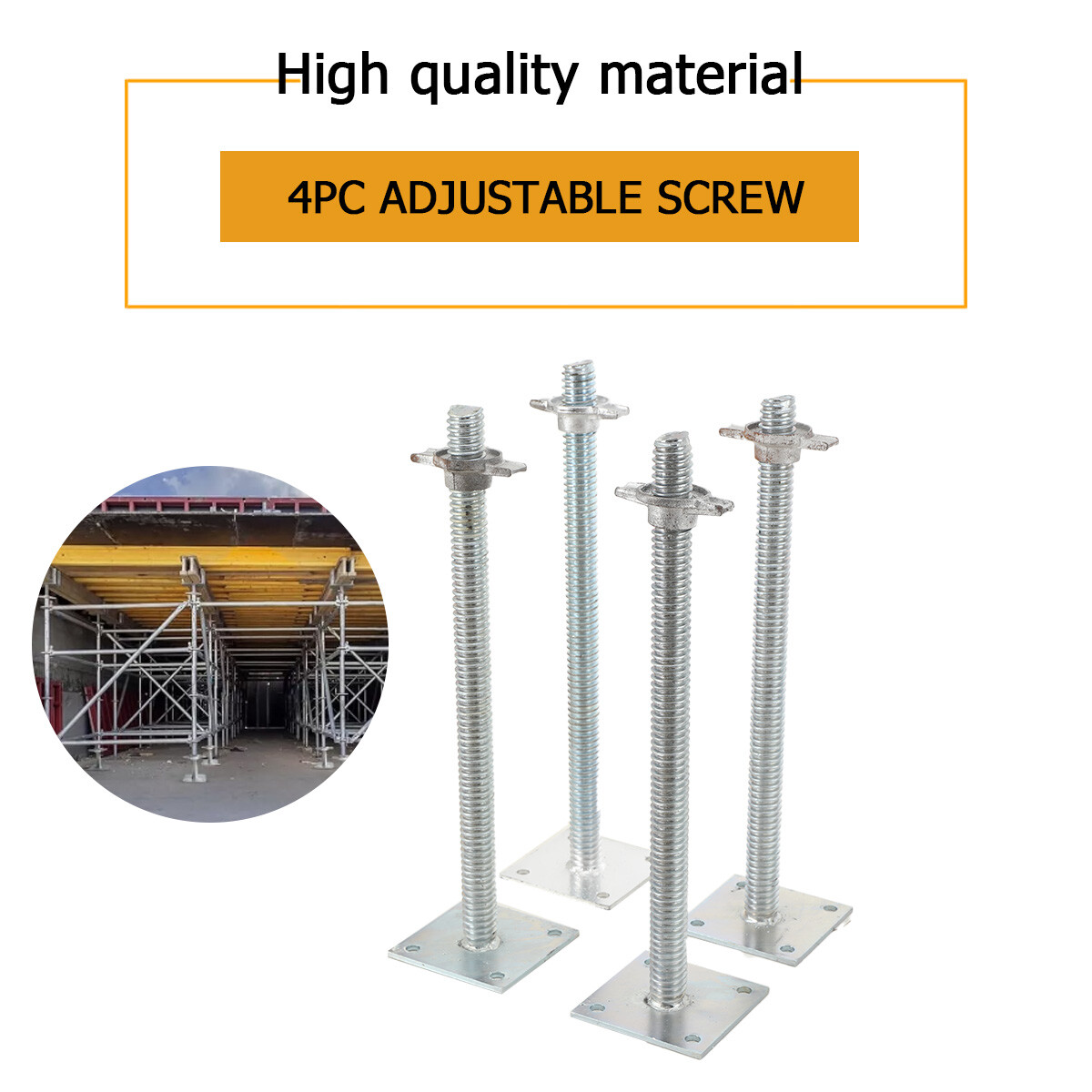 4PCS Scaffolding Leveling Jack with Base Plate 18″ Adjustable Solid Screw Jack