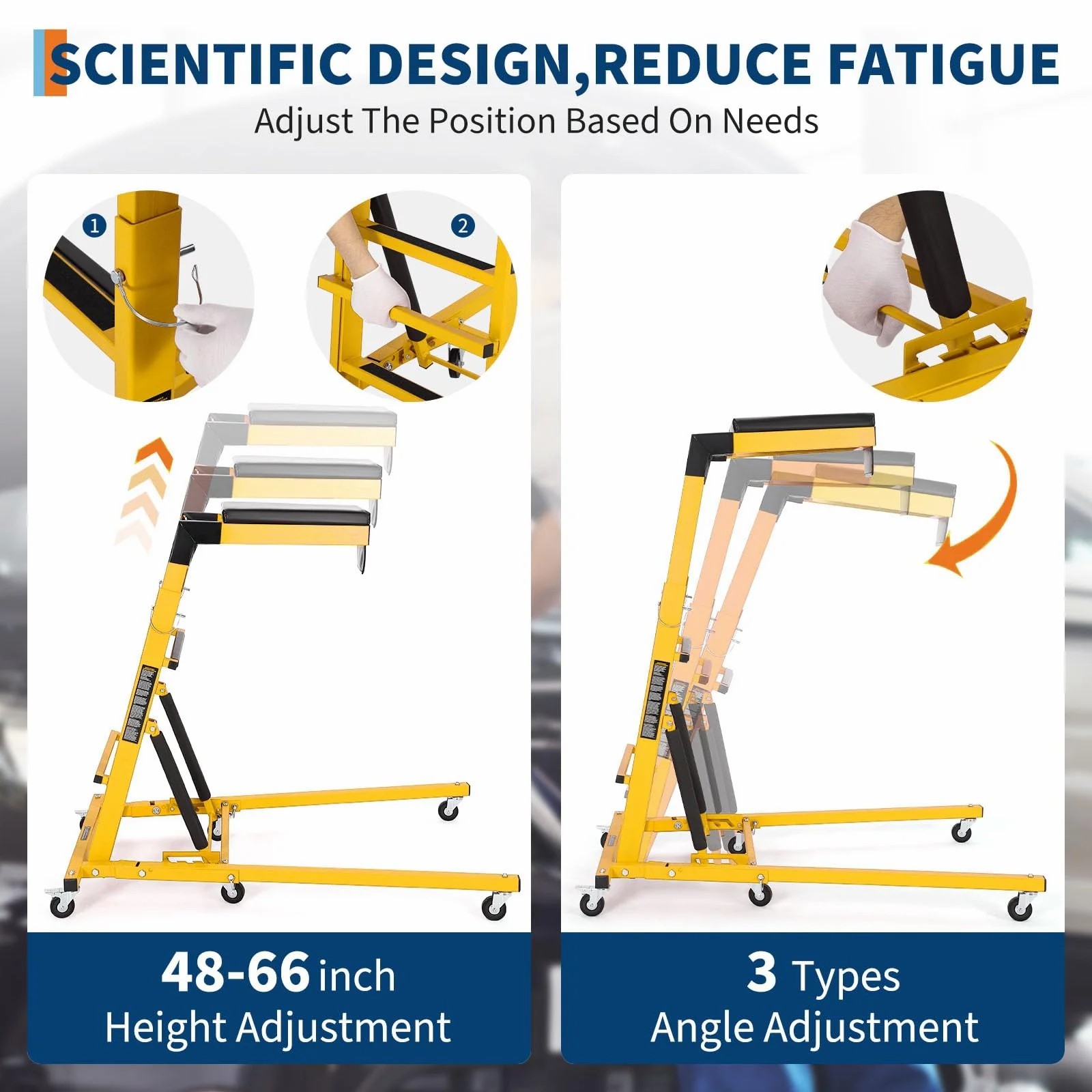 Topside Automotive Engine Creeper 400LBS Foldable 6 Casters Thick Cushion Yellow