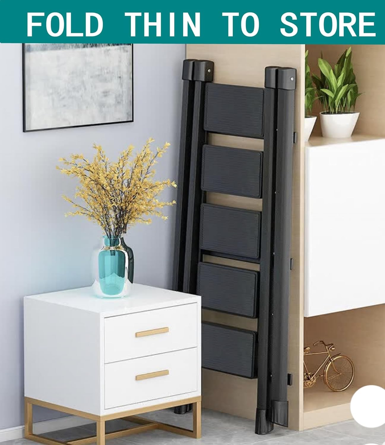 4 Step Folding Portable Ladder with Anti-Slip Wide Pedal 4-Step, Black