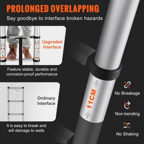 Telescoping Ladder 10.5 FT Aluminum Onebutton Retraction Collapsible