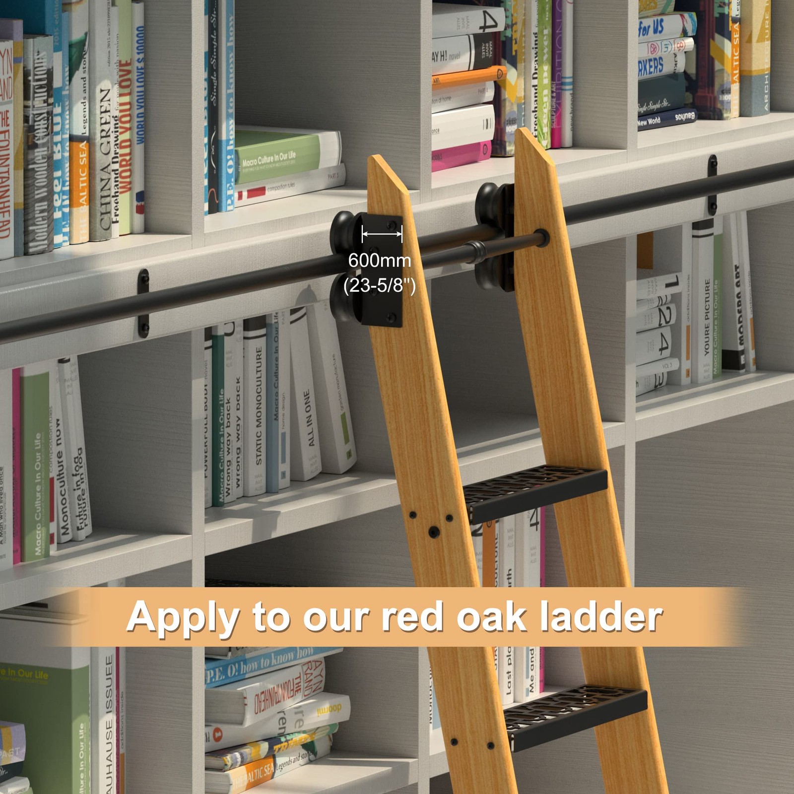 KINMADE Serene Rolling Ladder Hardware Library 3.3FT kit, Black
