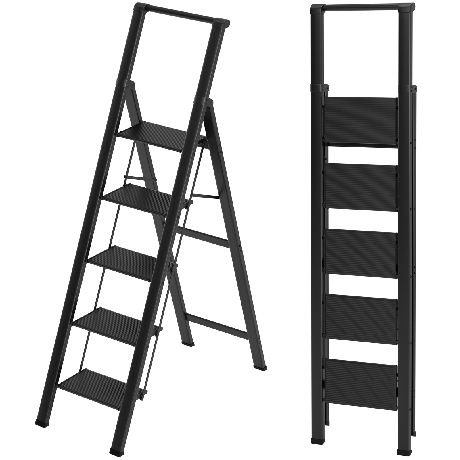 5 Step Ladder, Foldable Step Stool, Aluminum Step Ladder with Anti-Slip Pedal E4