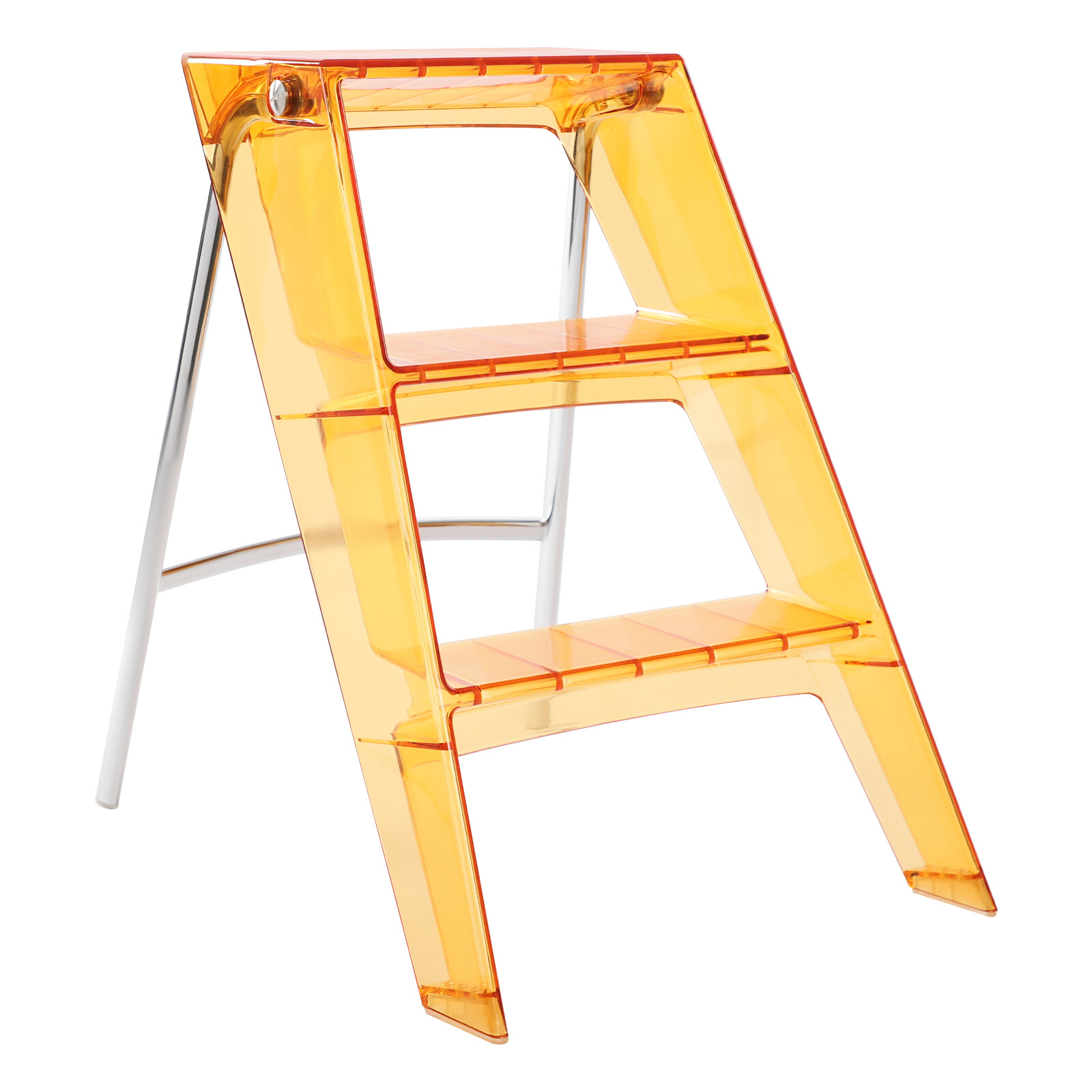 3-Step Folding Step Stool 100 kg Capacity PC & Iron Orange