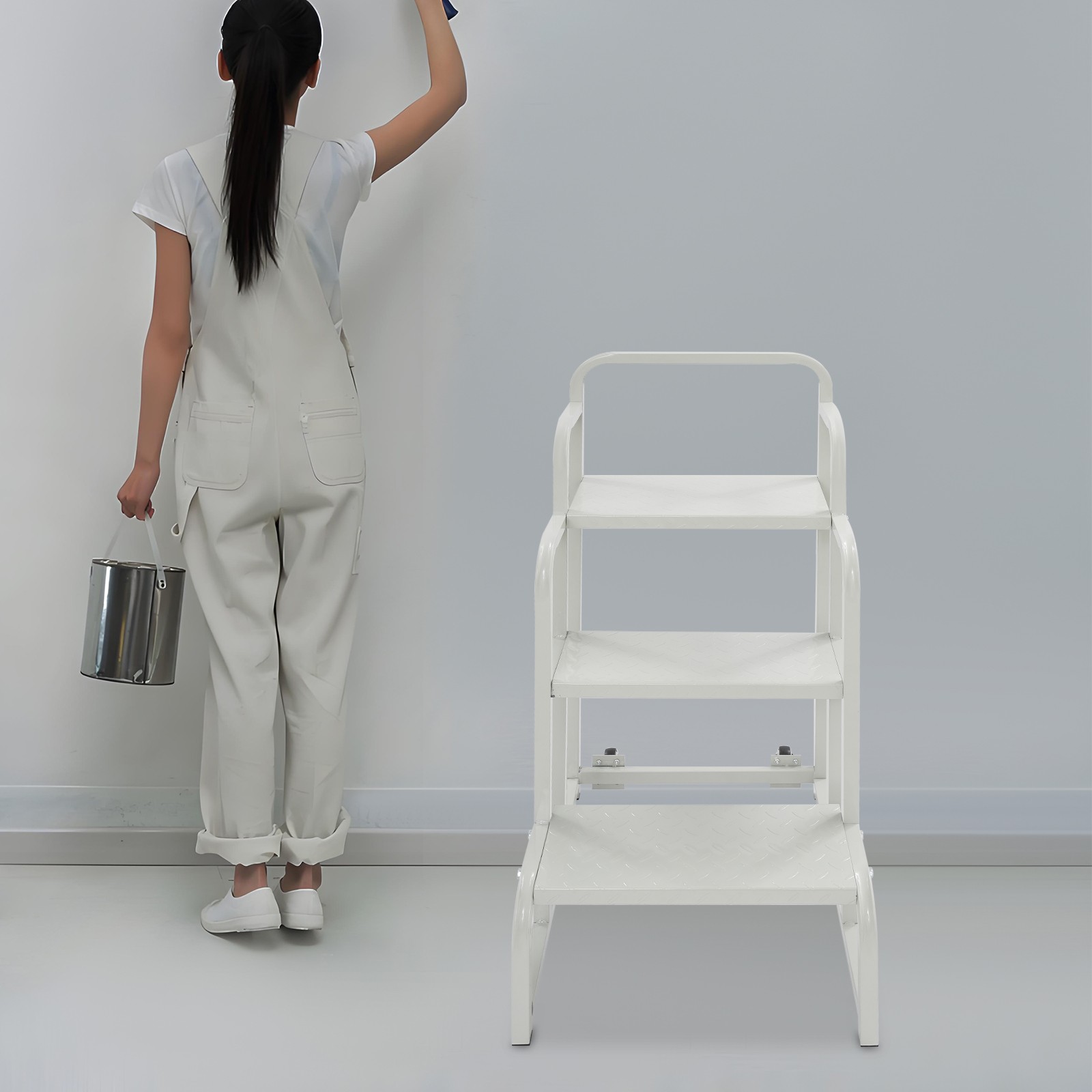 350kg Capacity Grocery Stair Mobile Store Ladder 3-Step Supermarket Shelf Ladder
