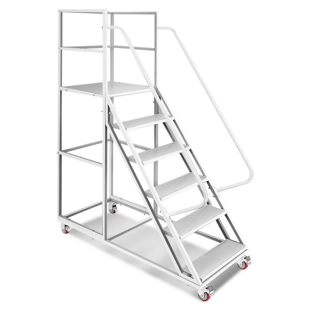 6-Step Rolling Ladder &Dual Handrails 1213LBS Industrial Warehouse Rolling Stair