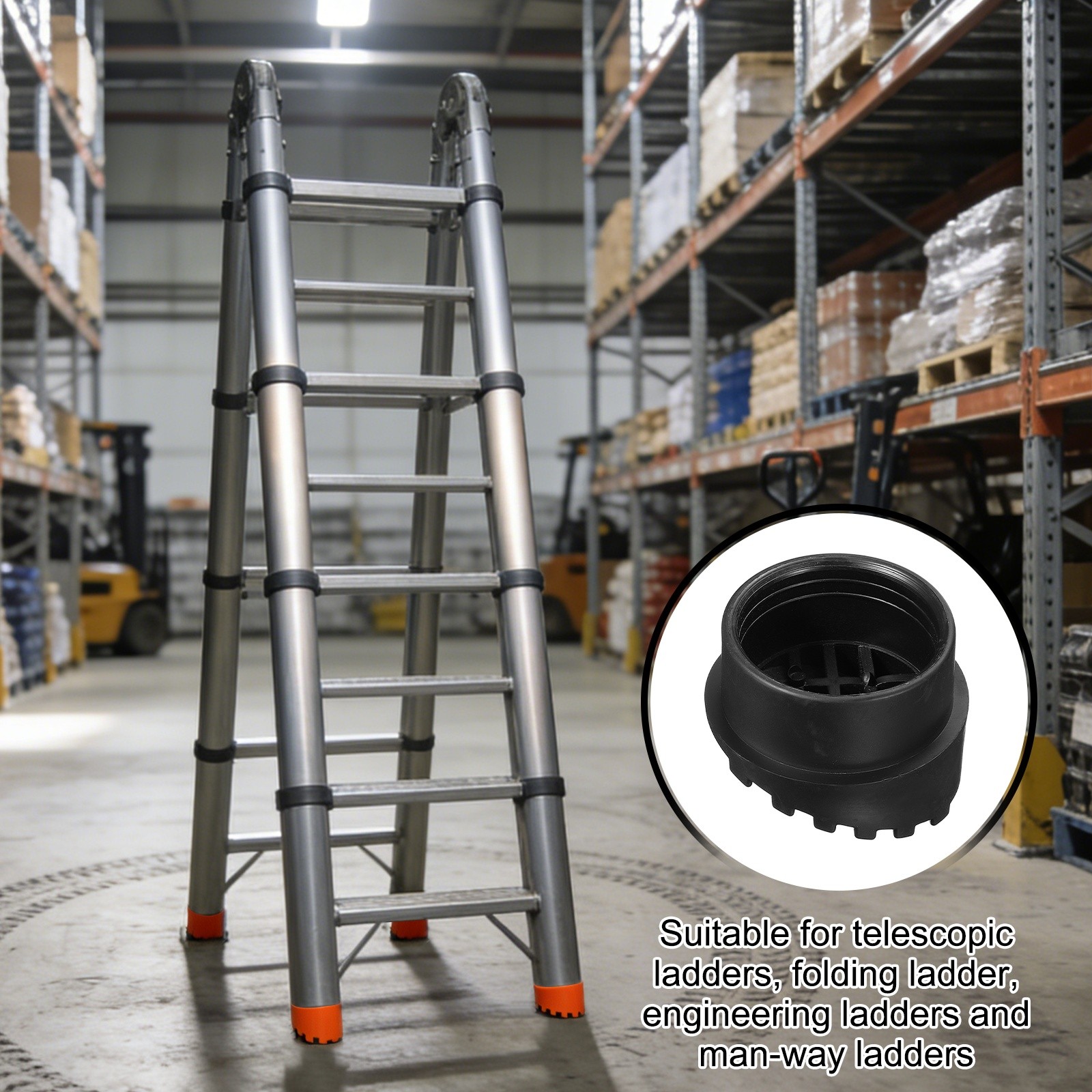 Ladder Non Slip Feet Mat (47.5mm ID)(2Pcs), Rubber Round Step Ladder Foot, Black