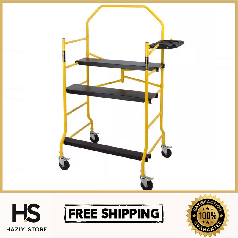 Jobsite Scaffold Work Platform w/ Safety Rail Tool Tray 900 lb Capacity
