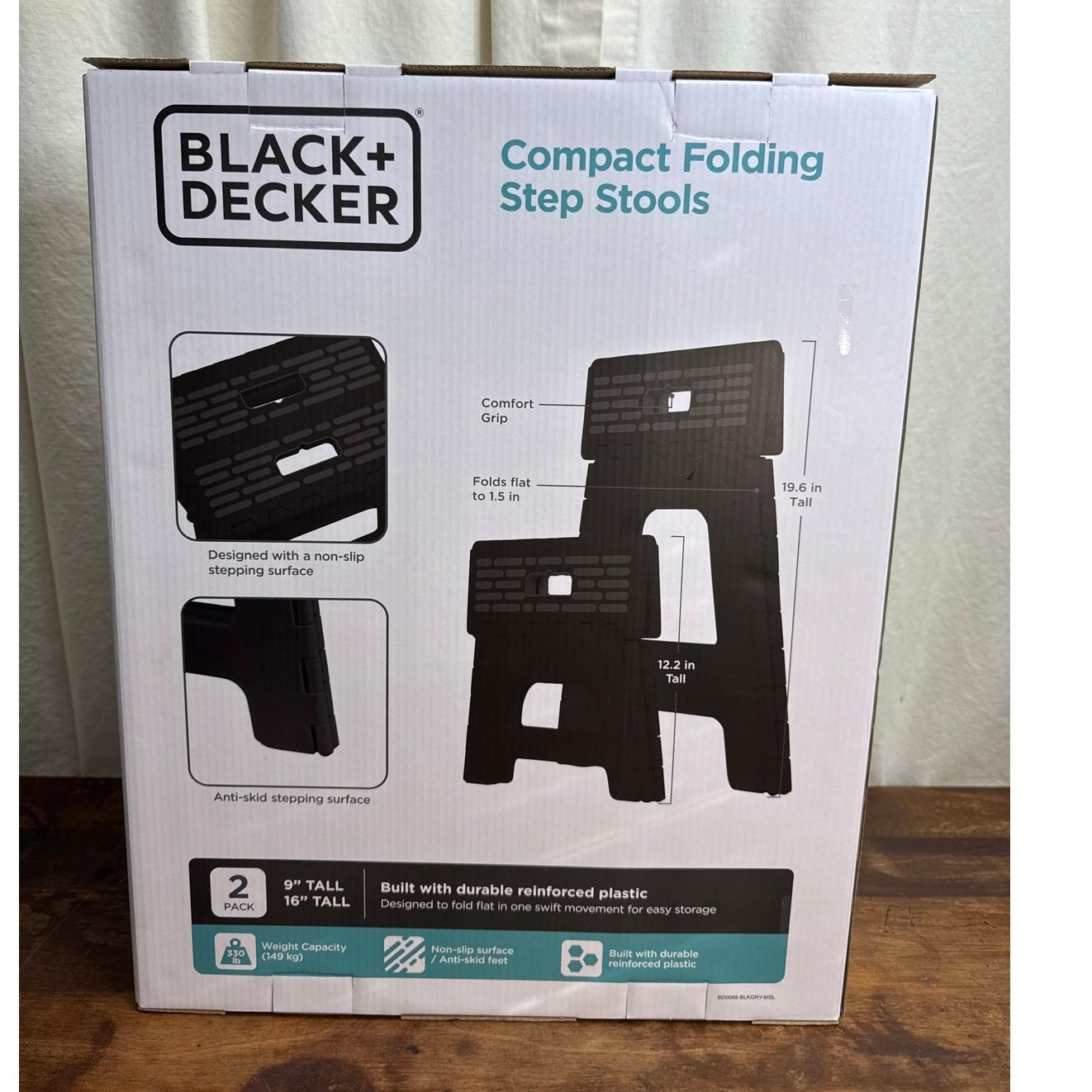 Black+Decker Compact Folding Black Step Stools New In Box 9″ & 16″ *Folds Flat*