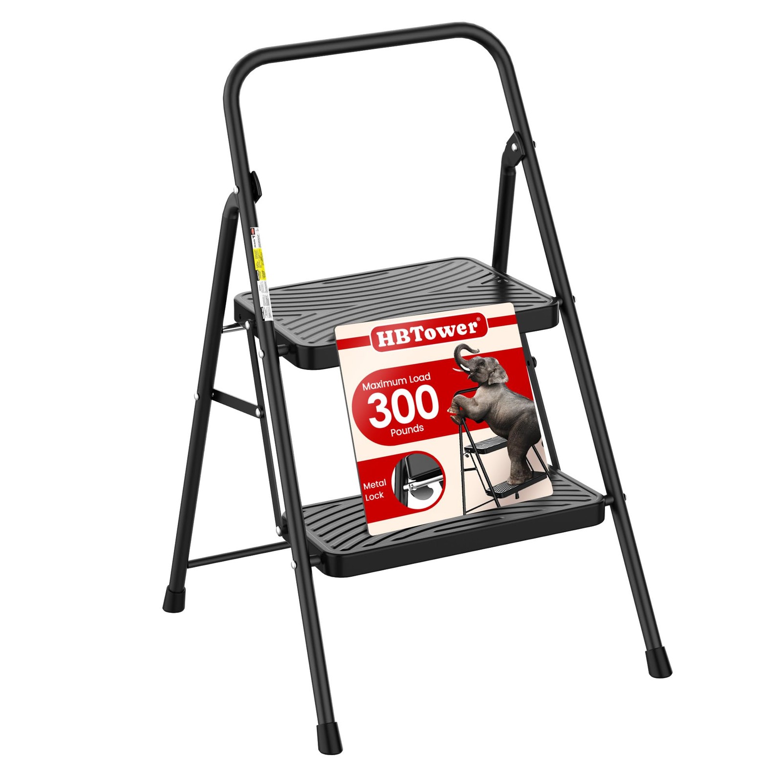 HBtower 2 Step Ladder, Stool with Wide Anti-Slip 2 Black