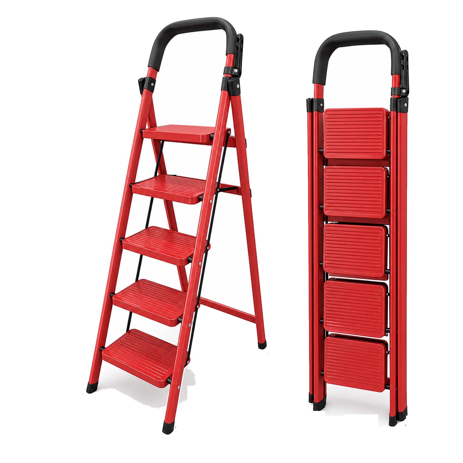 Folding Ladder for Home Use, 330Lbs Max Load Capacity, Anti-Slip Portable Step