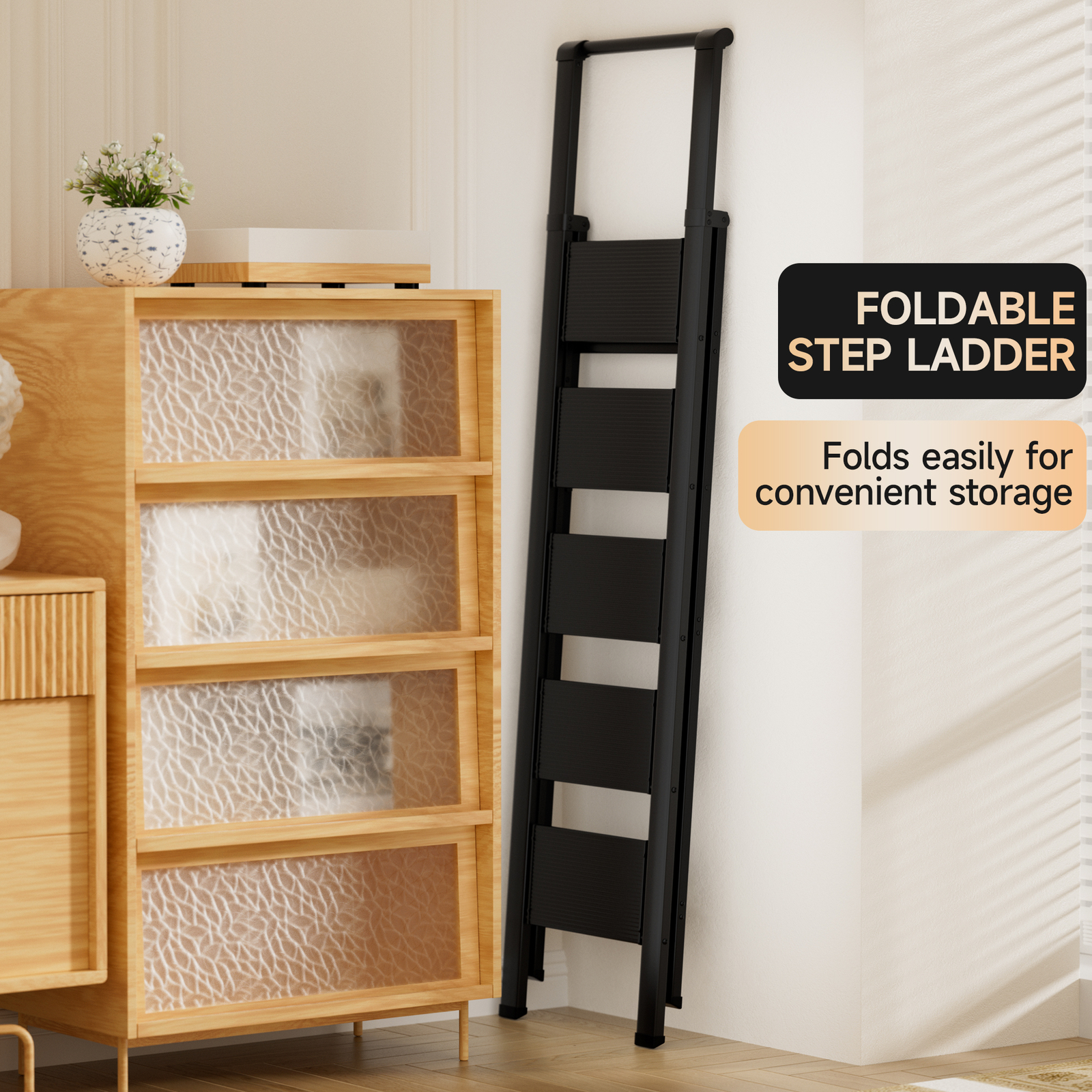 5 Step Ladder, Foldable Step Stool, Aluminum Step Ladder with Anti-Slip Pedal US