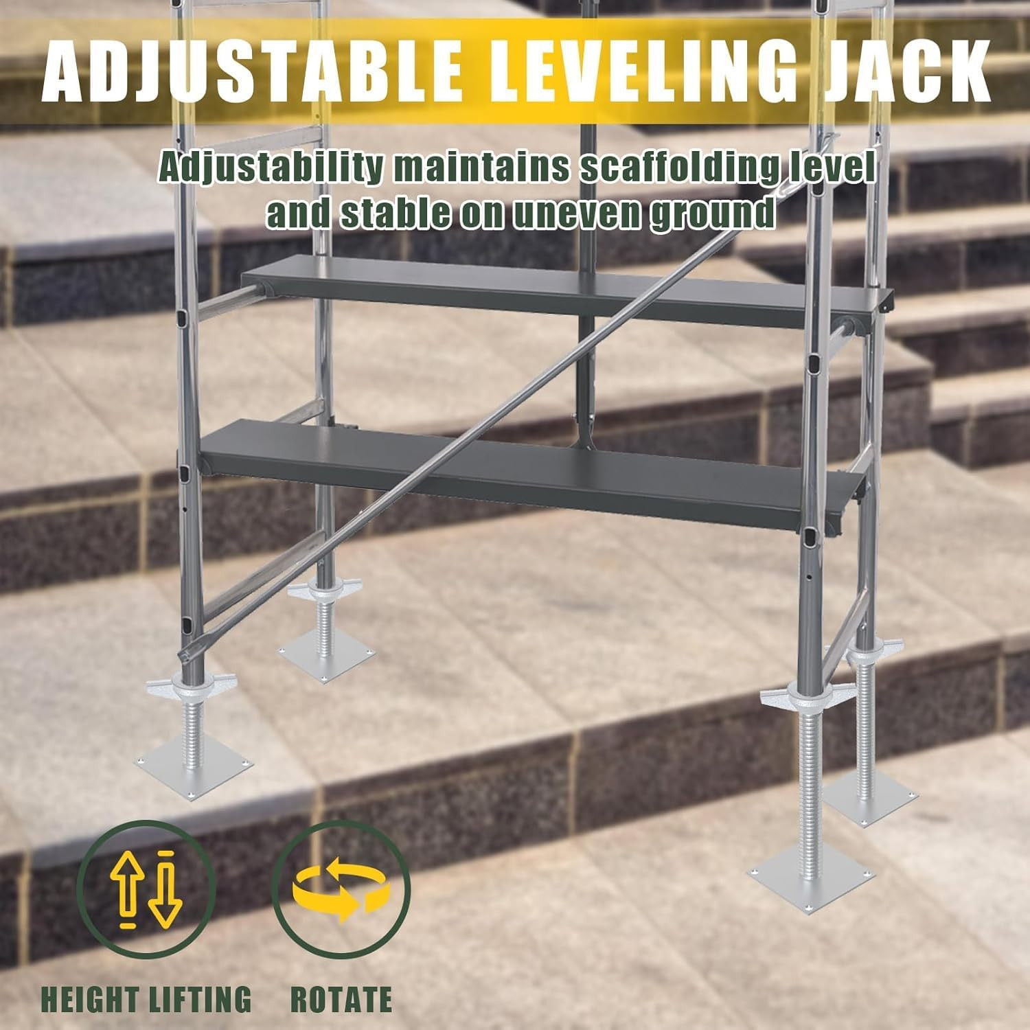 4 Pack 24″ Adjustable Screw Scaffolding Jacks with Base Plate for Stability