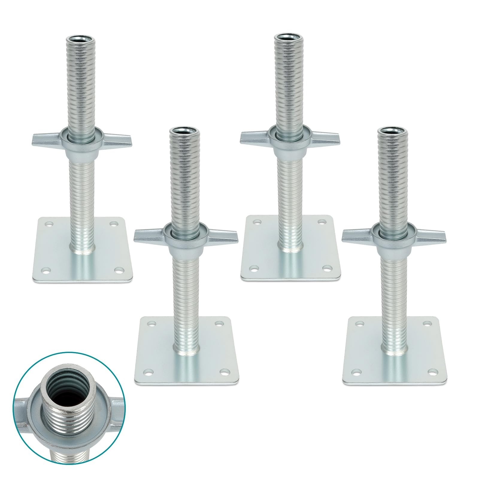 12″ Adjustable Scaffolding Leveling Jack – Galvanized Steel Screw Jack, 4 Pack