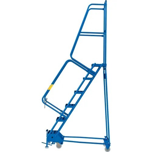 NEW 6 Step Steel Rolling Ladder, 24″W Perforated Step, Cal/OSHA Handrail!!