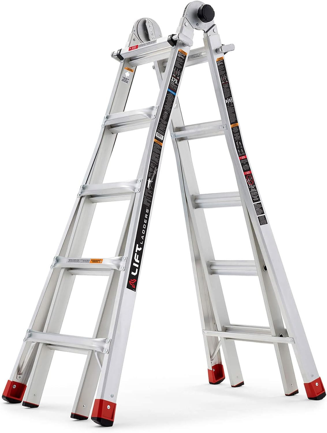 22 Foot Reach Adjustable in Multi Position Lightweight Aluminum Step Ladder wi