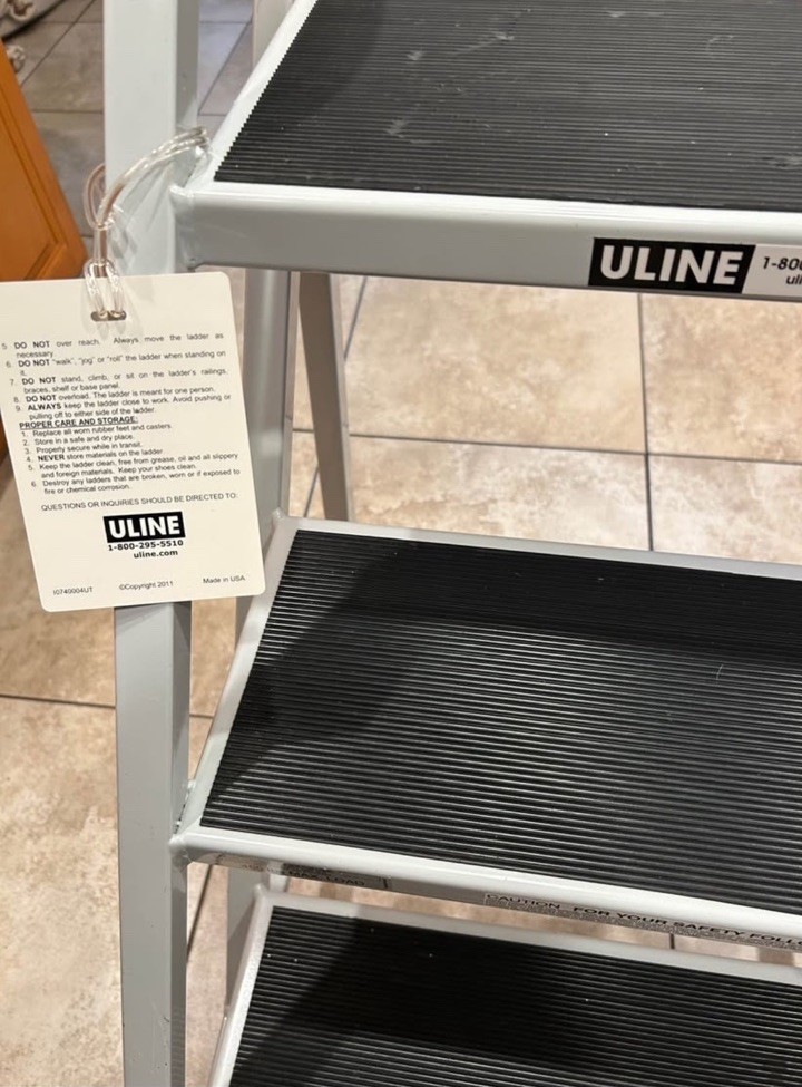 LIGHTLY USED ULINE H-969 Rolling Step Ladder – 3 Steps In gray