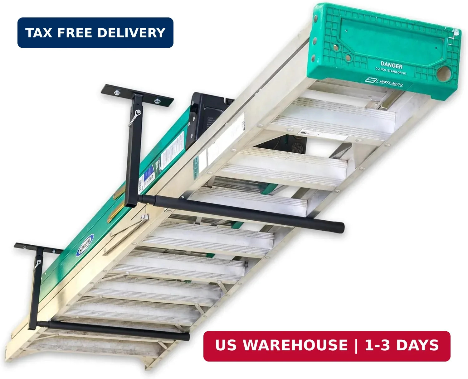 Adjustable Overhead Ladder Rack – Garage Organizer Ladder Shelf for Step & Exten