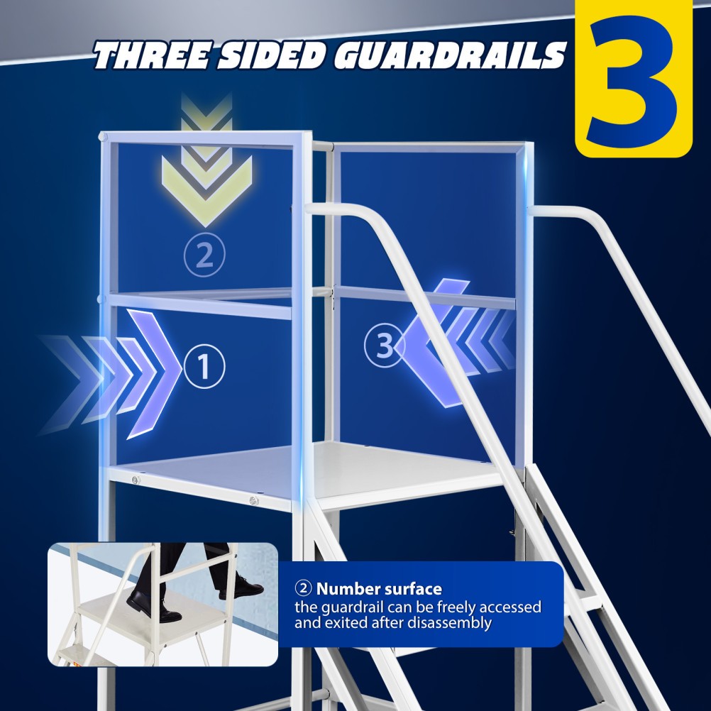Rolling Ladder 6-Step Warehouse Ladder w. Lockable Wheels Platform Height 27.5″