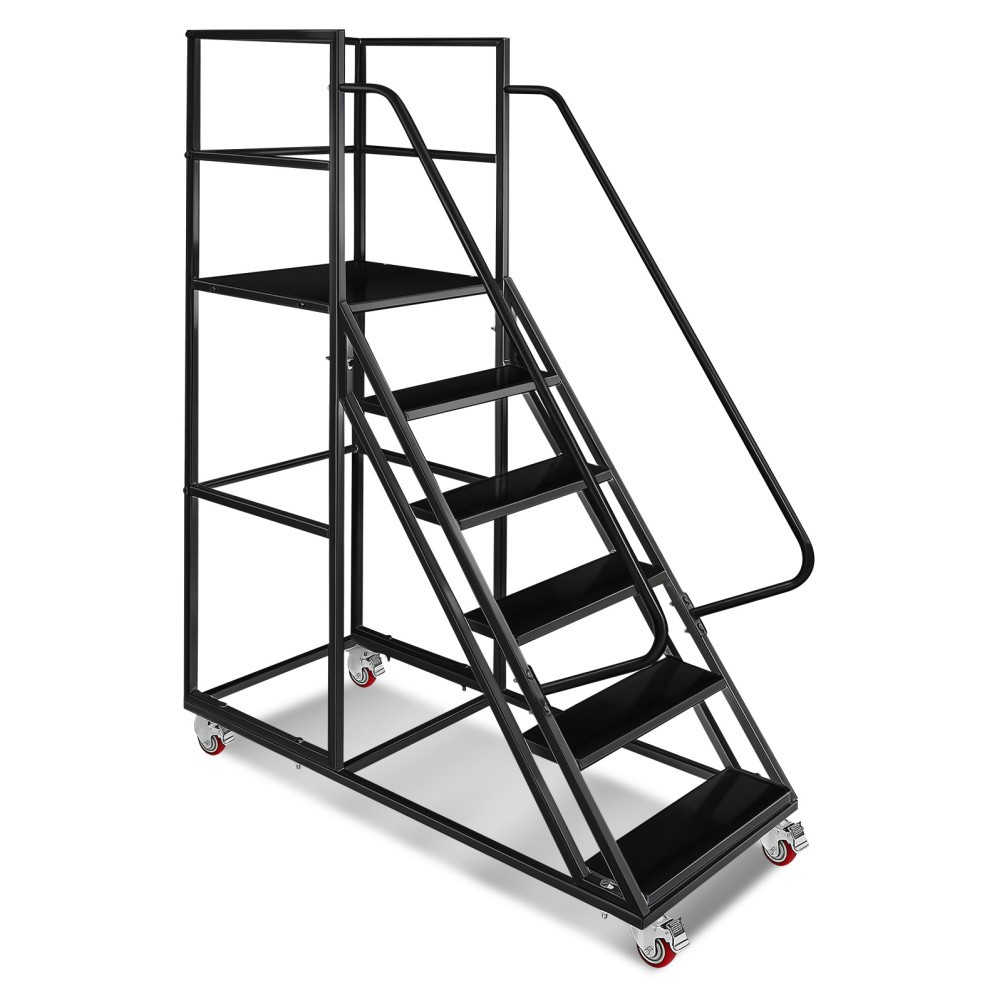 6 Steps Rolling Ladder with Wheels Platform Warehouse Non-Slip Stair Ladder USA