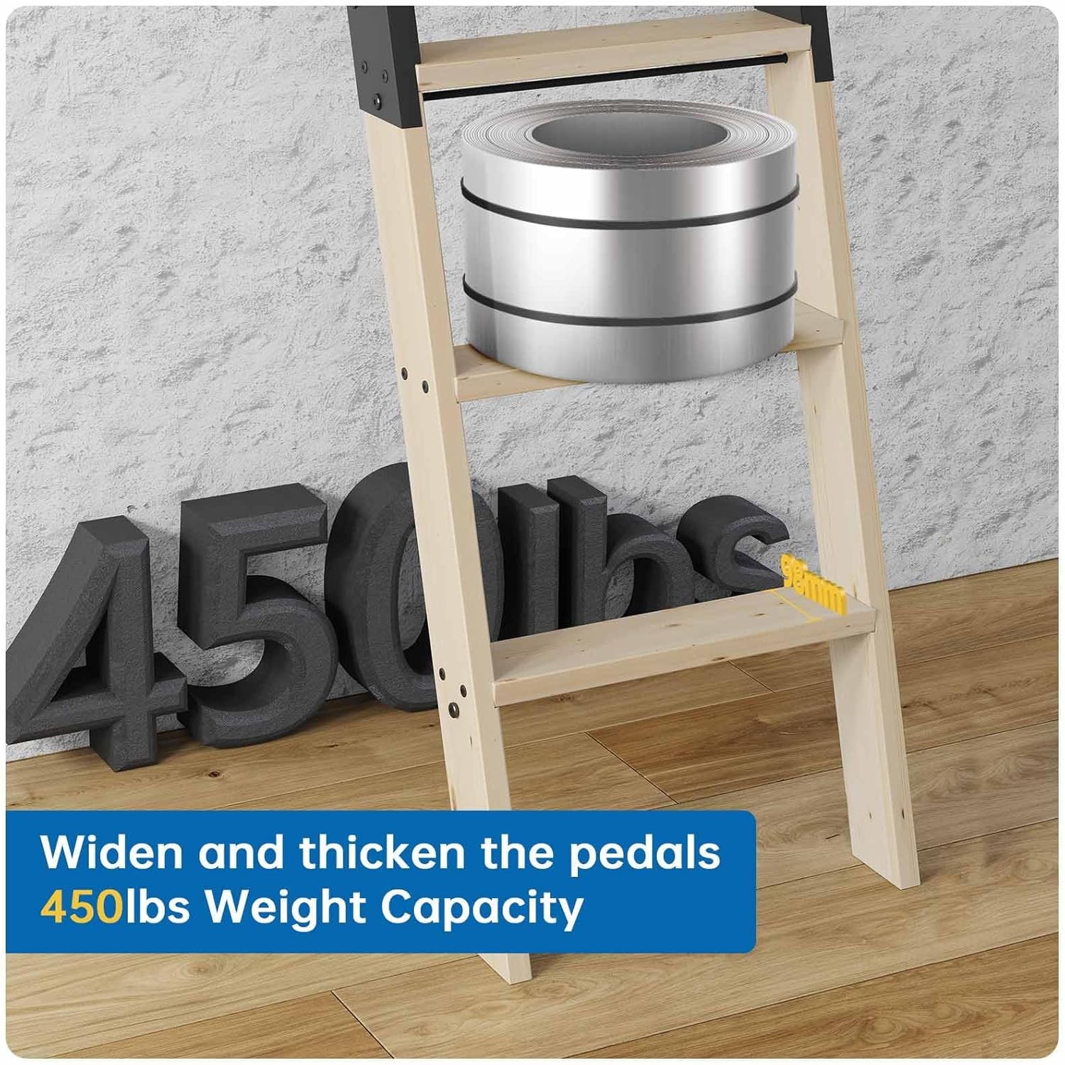 8FT Wooden Step Ladder with Handrail – Multi-Use for Home & Workshop