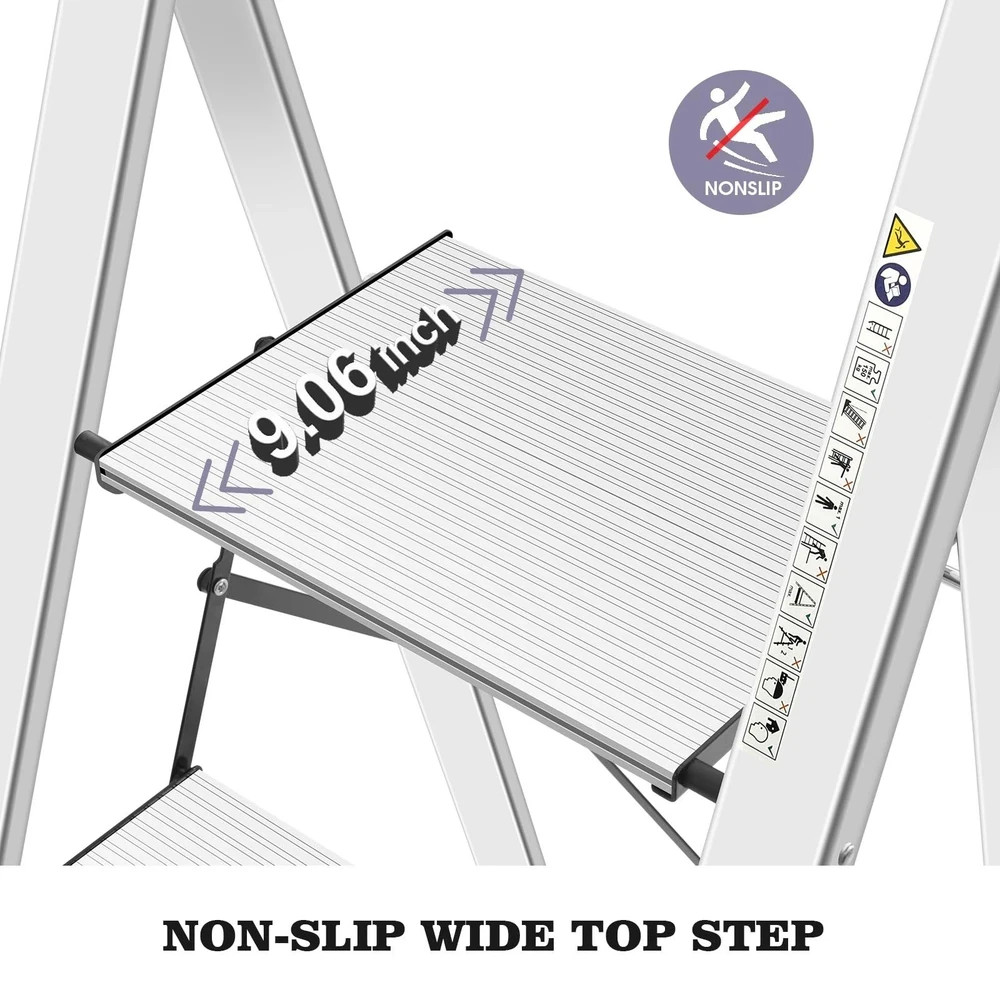 Aluminium 4 Step Ladder, Lightweight Step Stool with Non-Slip Pedals, H