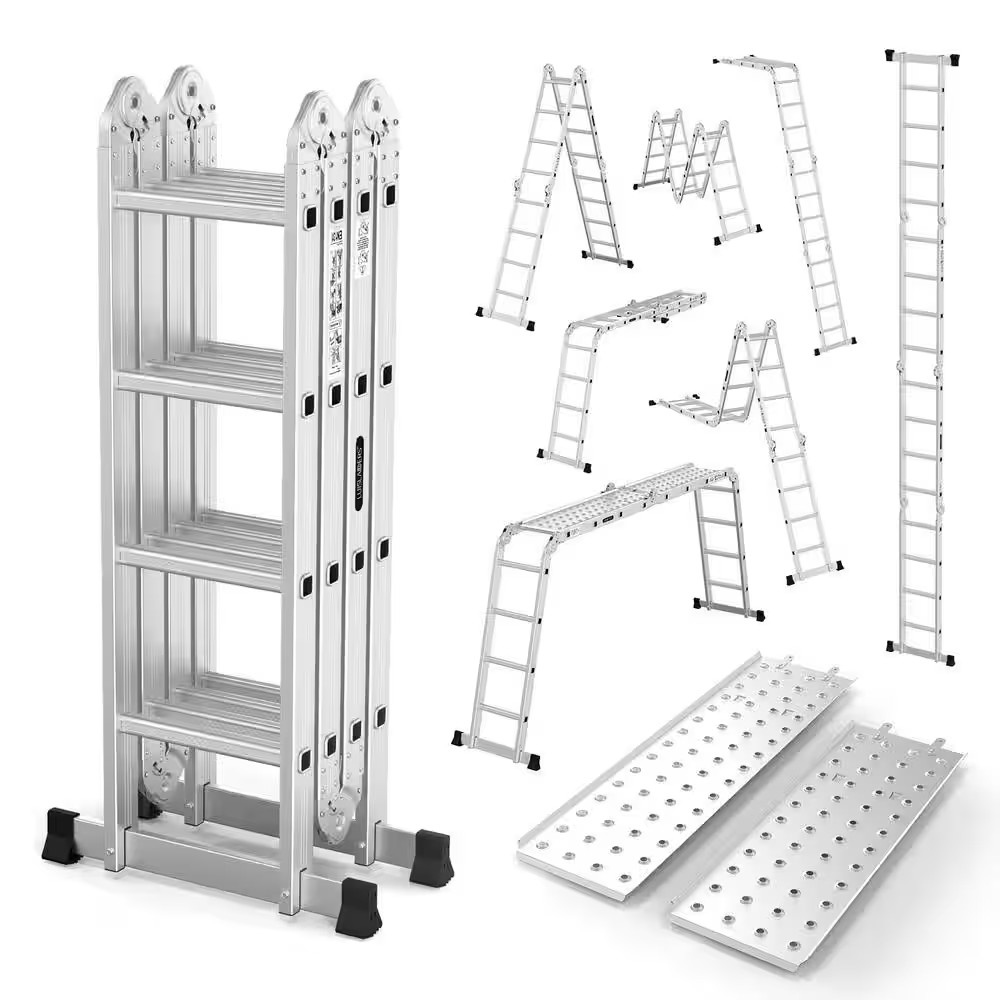 15.5 Ft. Reach 330 Lb. Aluminium 7-In-1 Folding Ladder, Heavy Duty Combination M