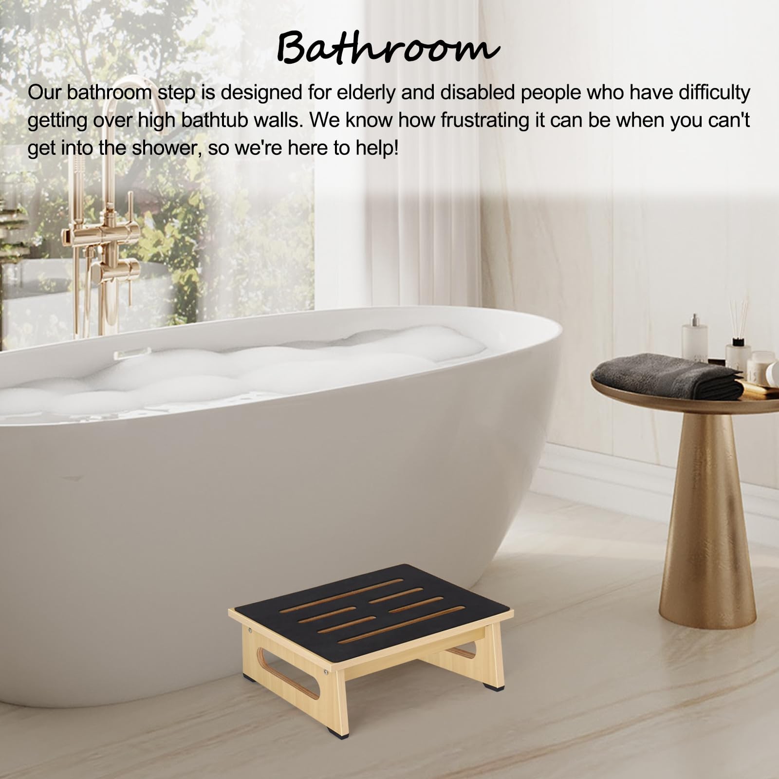 One Step Stool for Adults Seniors with Non-Slip Rubber 5.5inch, Natural