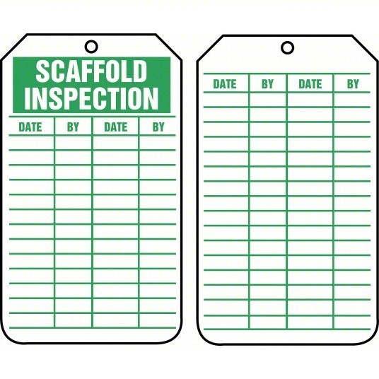 Scaffold Inspection Tags 3 1/4 x 5 3/4 Cardstock 2 Column Sets, 2 Sided – 25pk