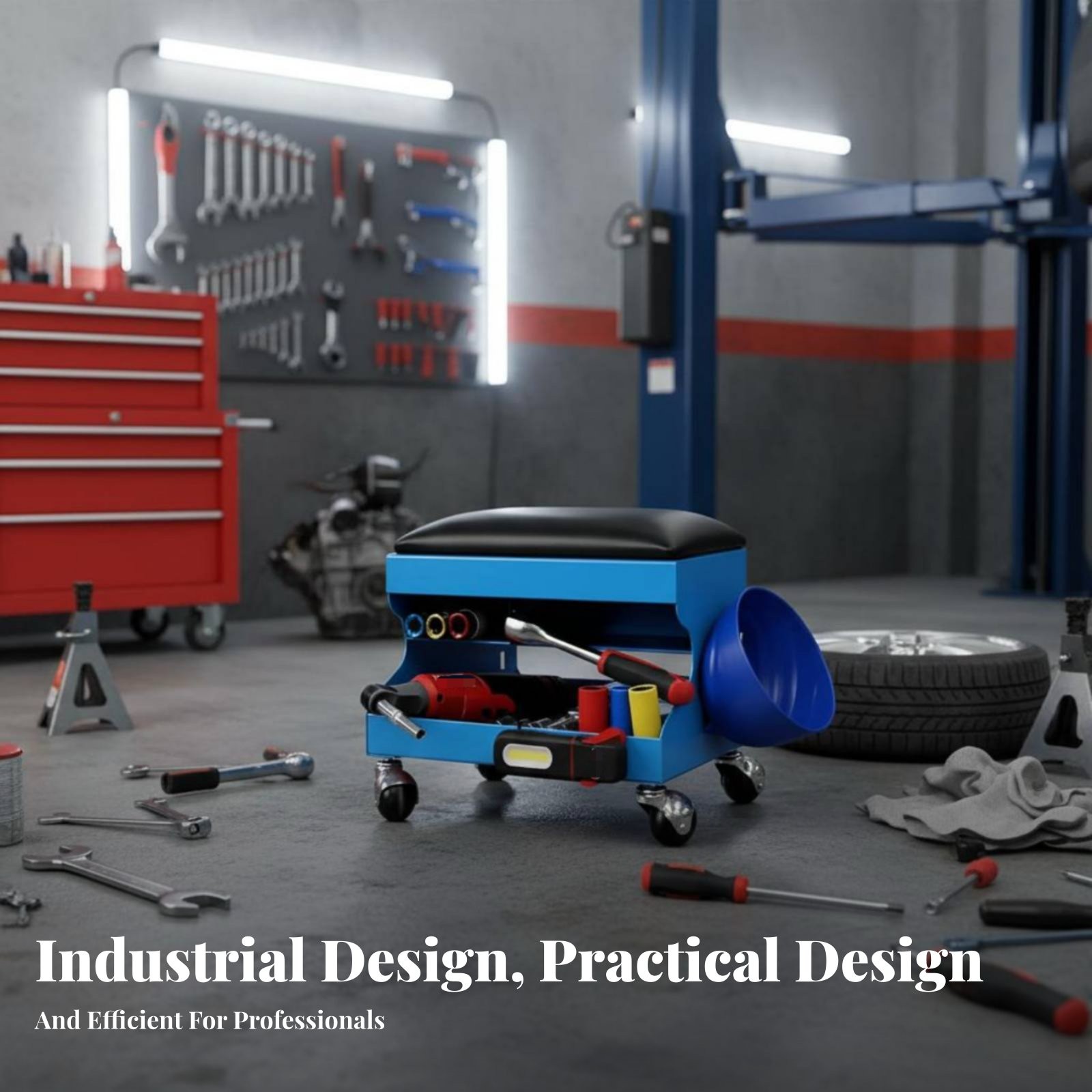 Mechanic’s Stool with Wheels 360-Degree Swivel Casters for Auto Detailers