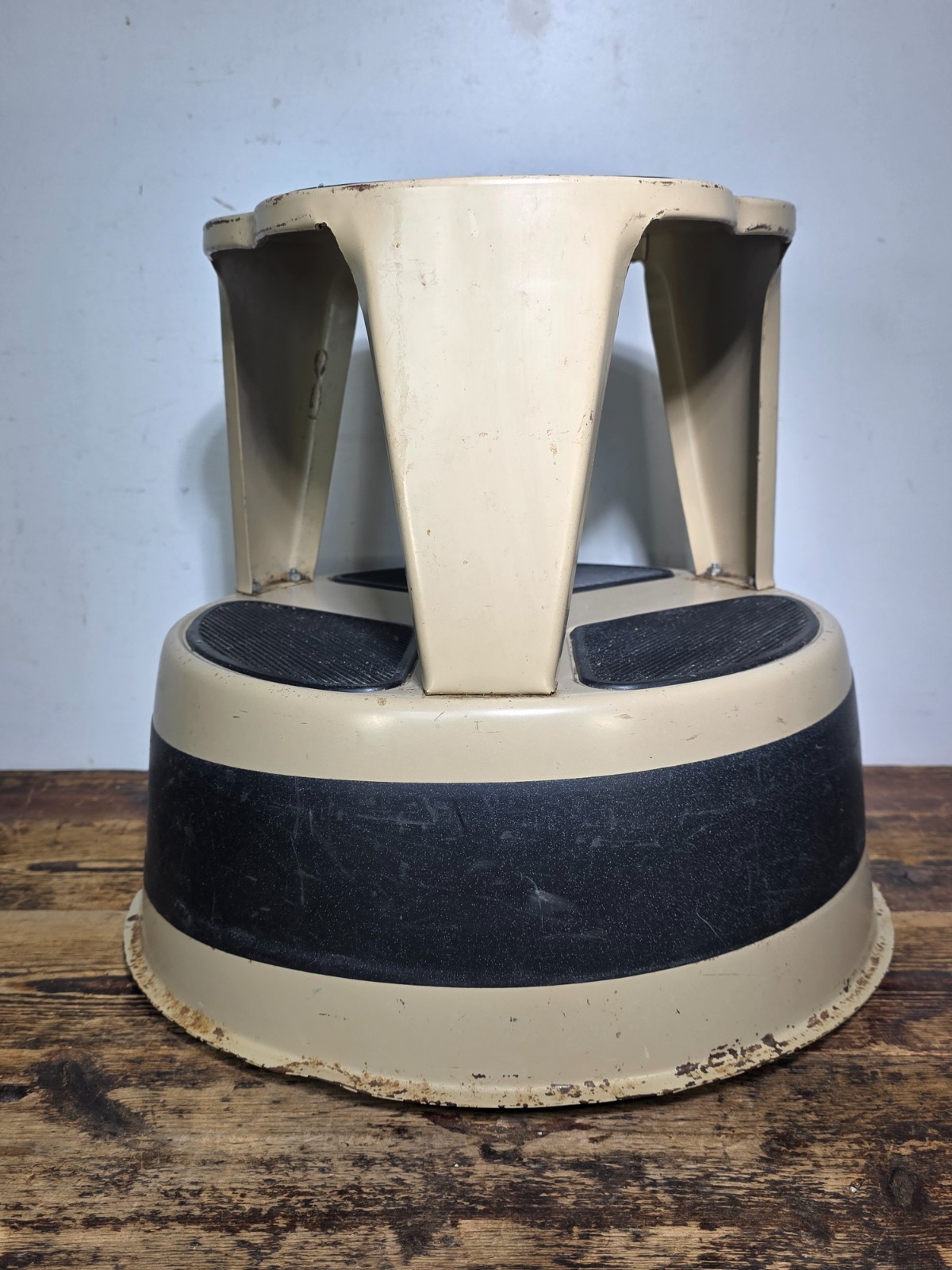 Vintage Rusty Cramer KIK-STEP Industrial Rolling Step Stool Cream Yellow