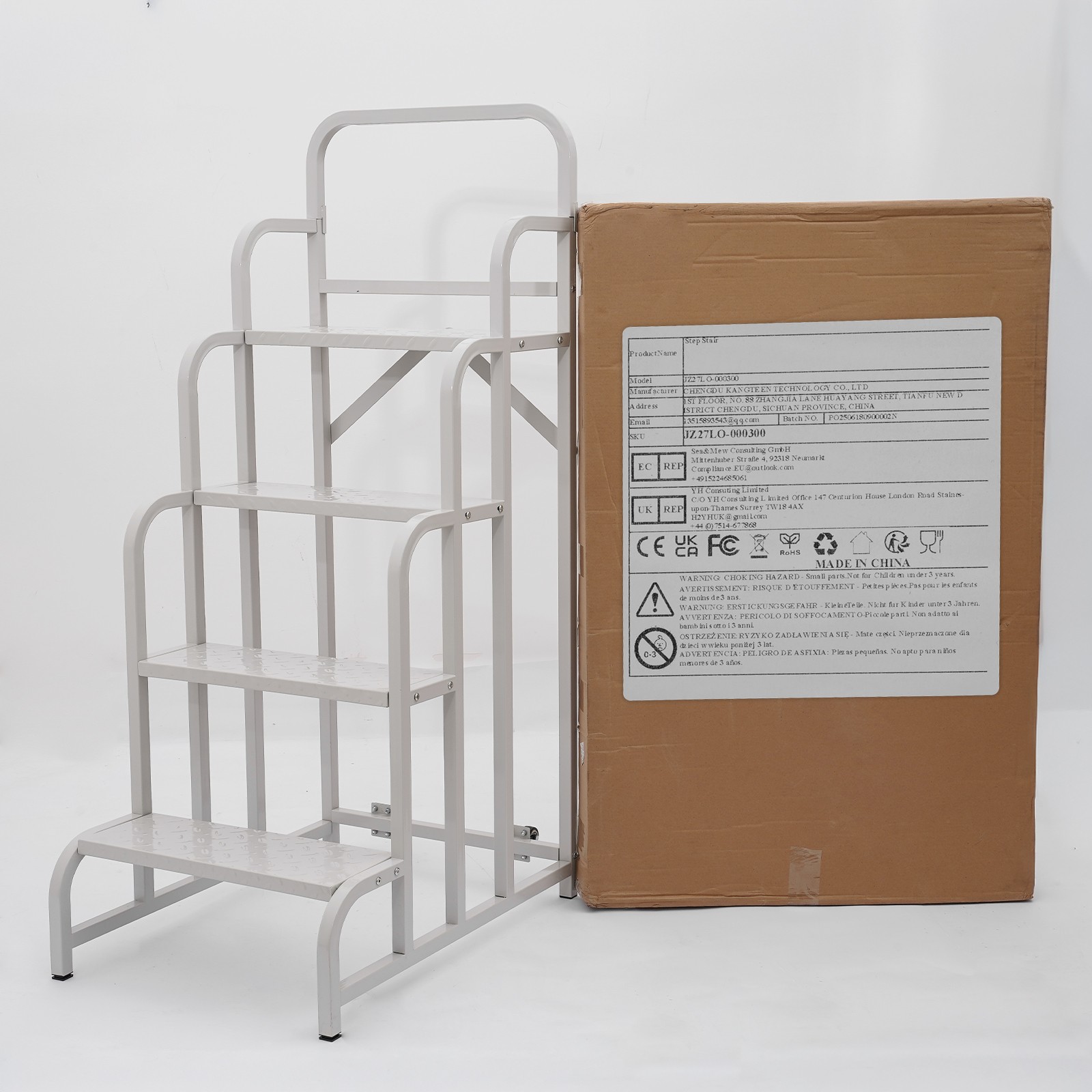 150kg 4-Step Stair Industrial & Warehouse Rolling Stair w/ Wheels Ladder Stair