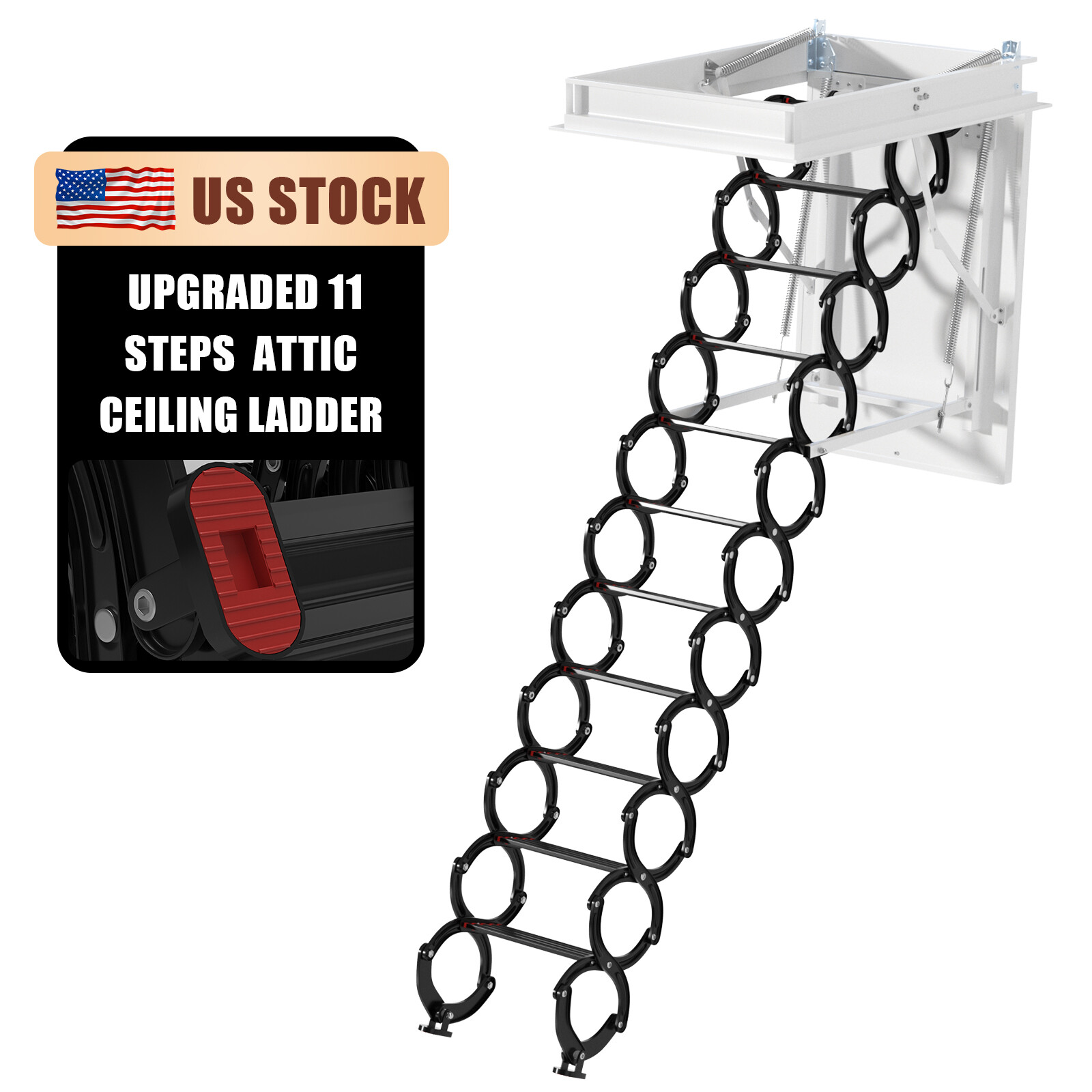 Upgraded 11 Steps 3m Loft Wall Folding Pulldown Attic Ceiling Ladder 39.4*27.6″