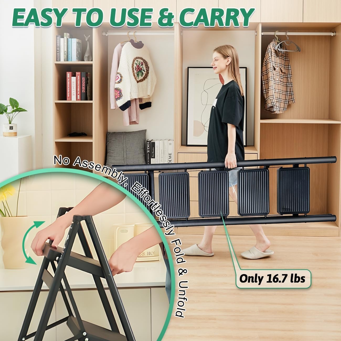 5 Step Folding Heavy Duty Ladder, 330 Lbs Load, 5 Black