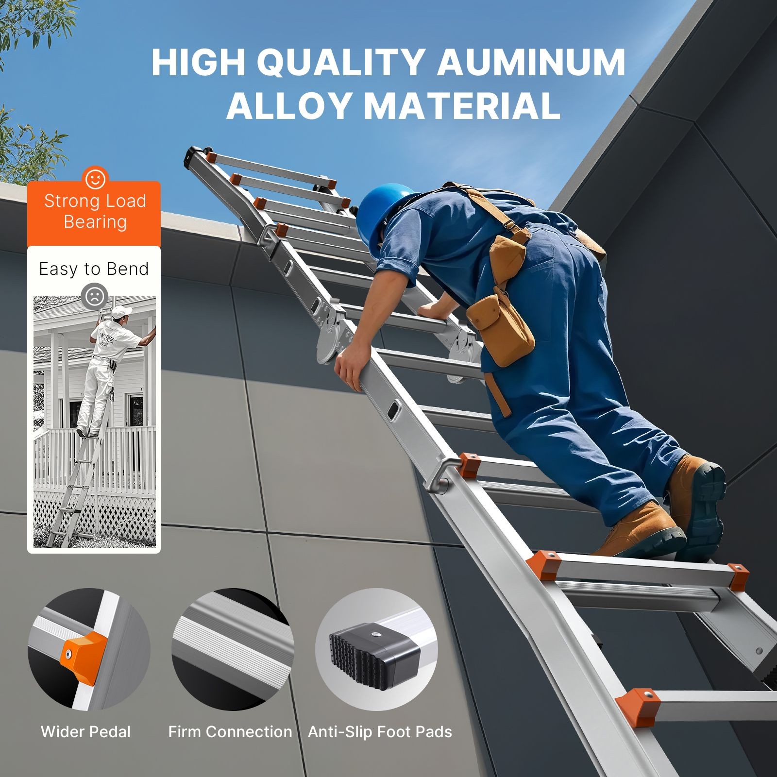 Telescoping Ladder A Frame, 20 FT Compact Aluminum Extension Ladder, Multi