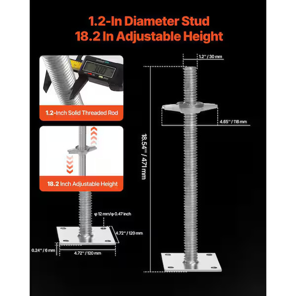 4-Pack Adjustable Leveling Jacks, 18.2 in. Adjustable Height & 3307 lbs./1500 kg