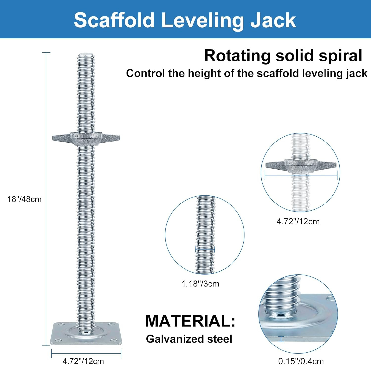 18″ Scaffold Adjustable Leveling-Jack Parts – Galvanized Solid Threaded Rod Sca