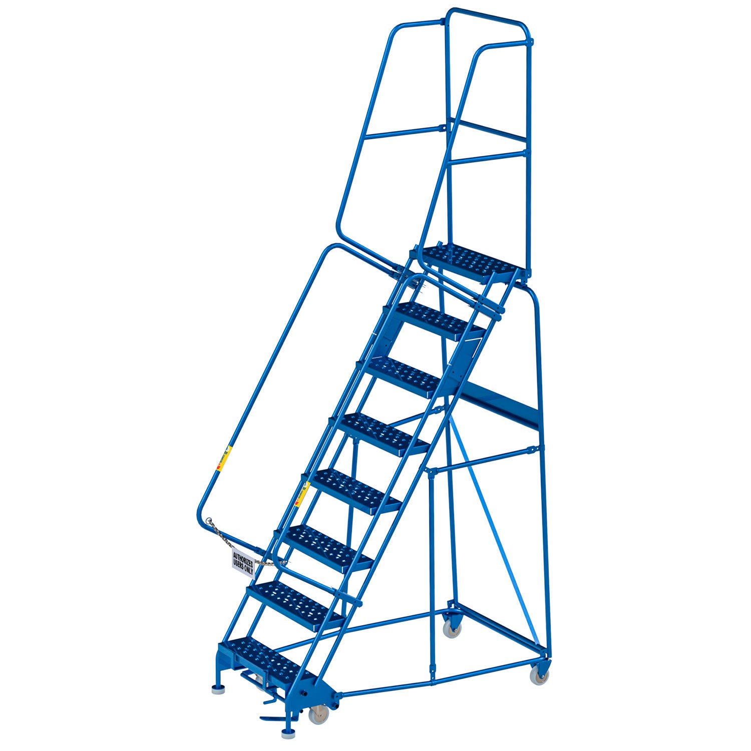Global Industrial 8 Step Steel Rolling Ladder with 24″W Perforated Step Cal/OSHA