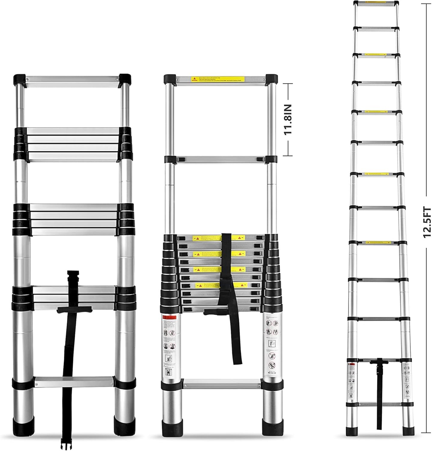 12.5FT Telescoping Ladder Aluminum Folding Telescopic Extension Ladder Portable