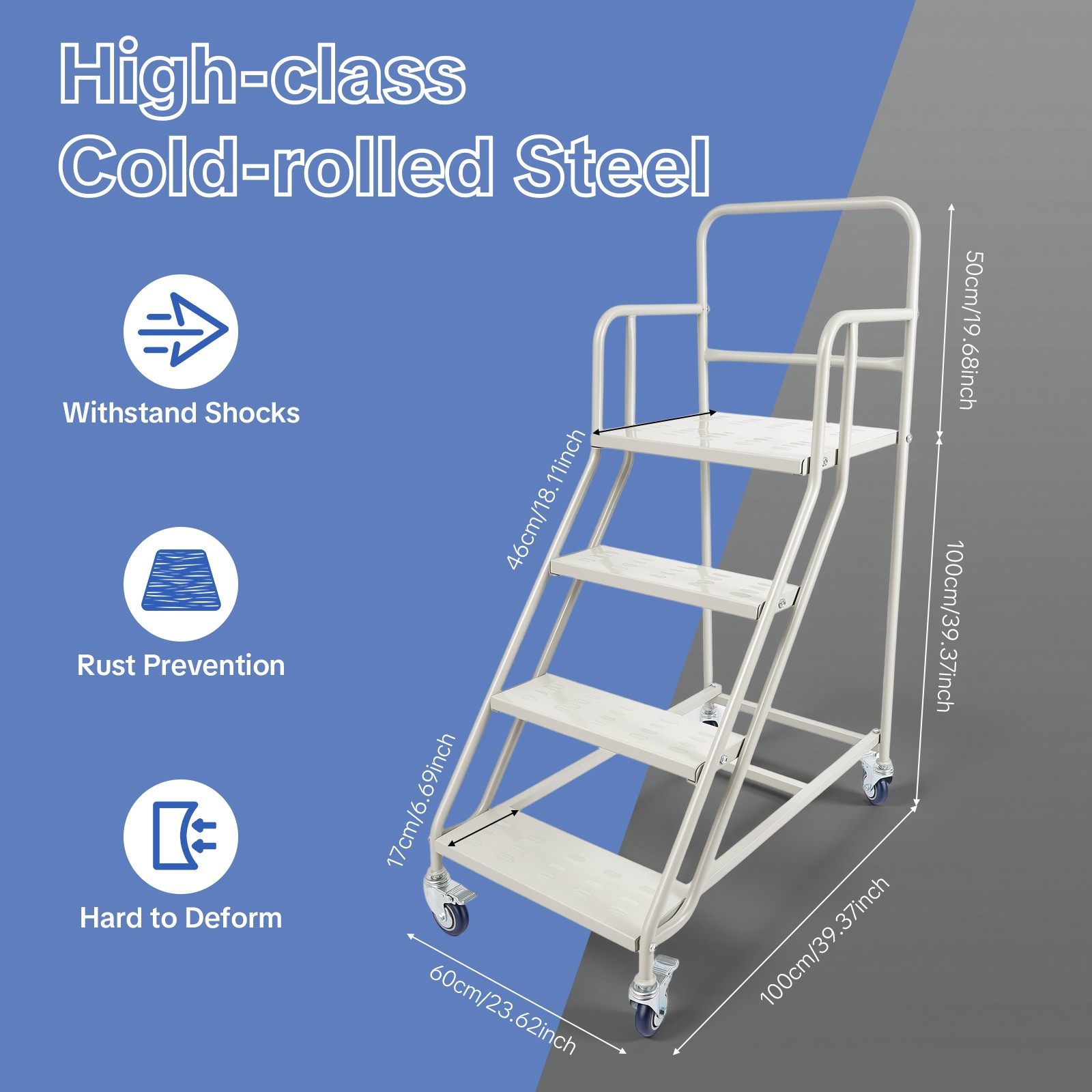 400kg 4 Step Rolling Stair Industrial & Warehouse Stair Ladder Floor Standing