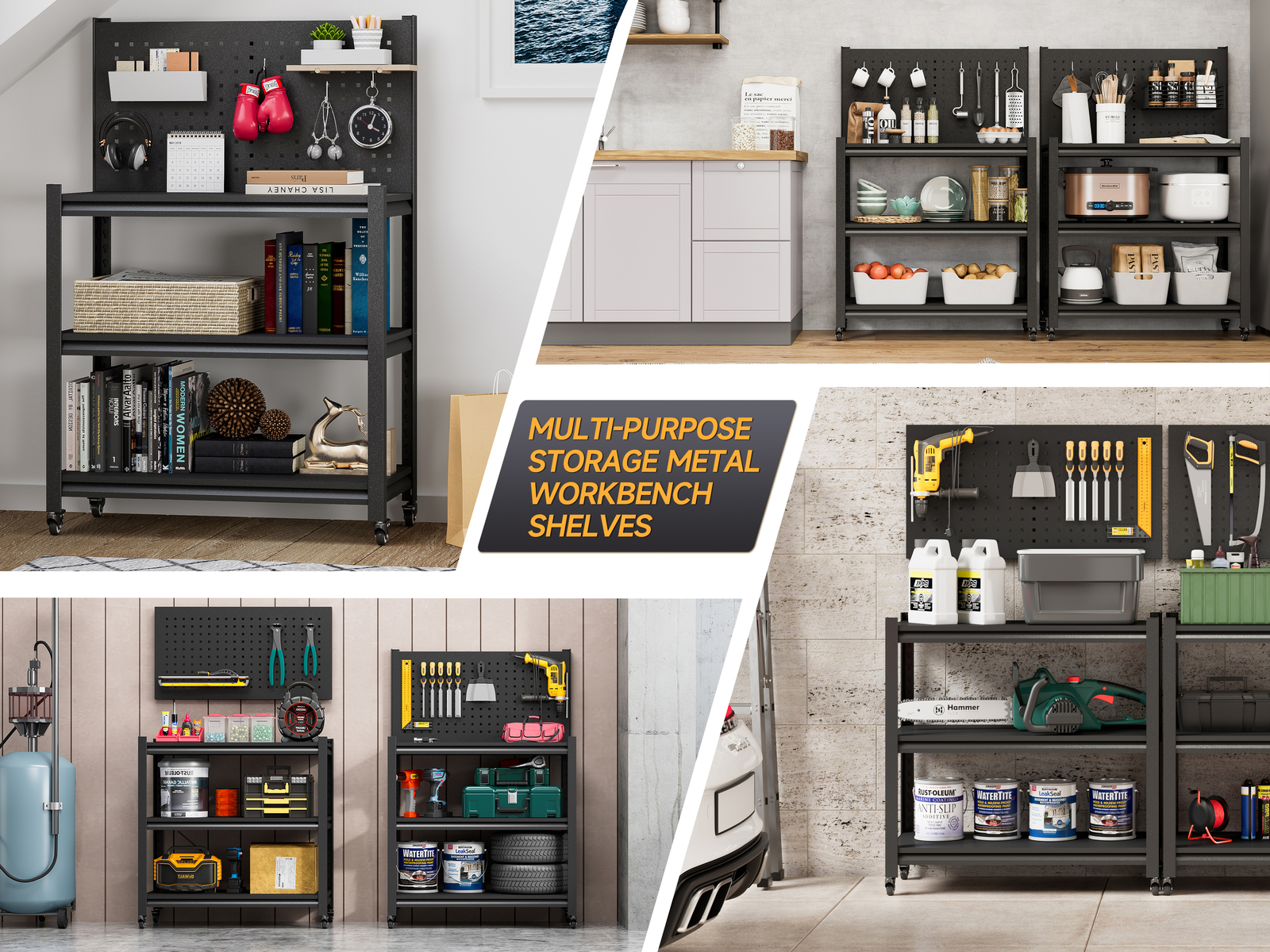 3-Tier Metal Storage Shelf Garage Shelving Tool Rack Work Stands & Platforms