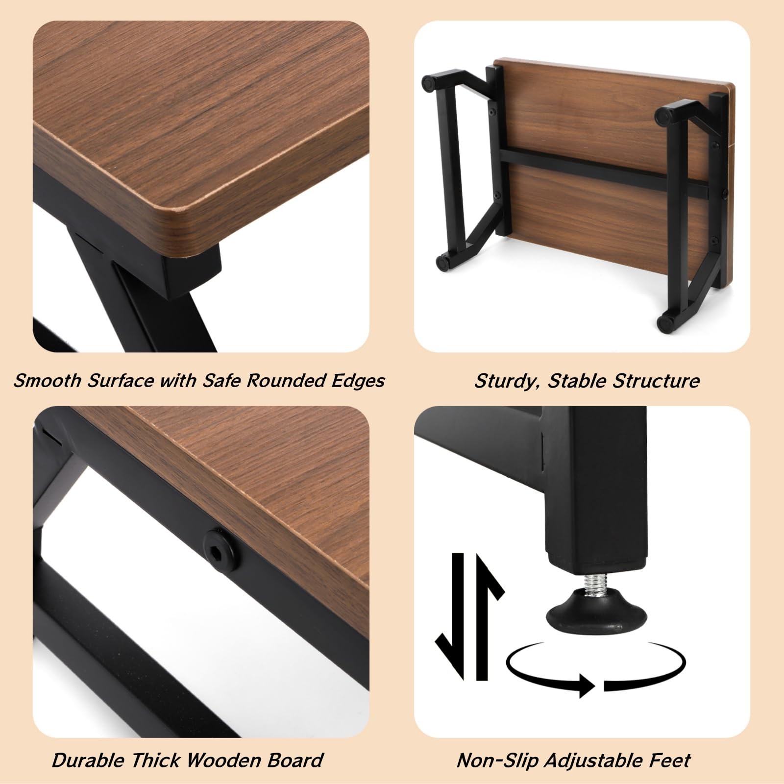 ELFULLY Wooden Step Stool for Adults Seniors, 16.1″L x 11.8″W x 6.9″H, Brown