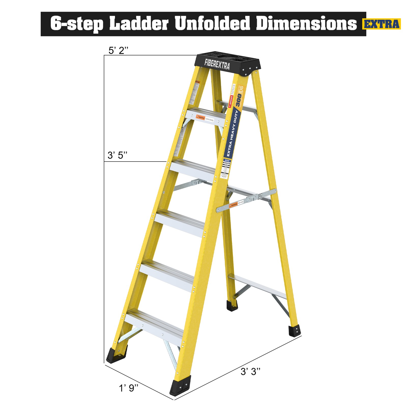 6 Step Fiberglass Reinforced Single Side Ladder Lightweight Access Ladder Yellow