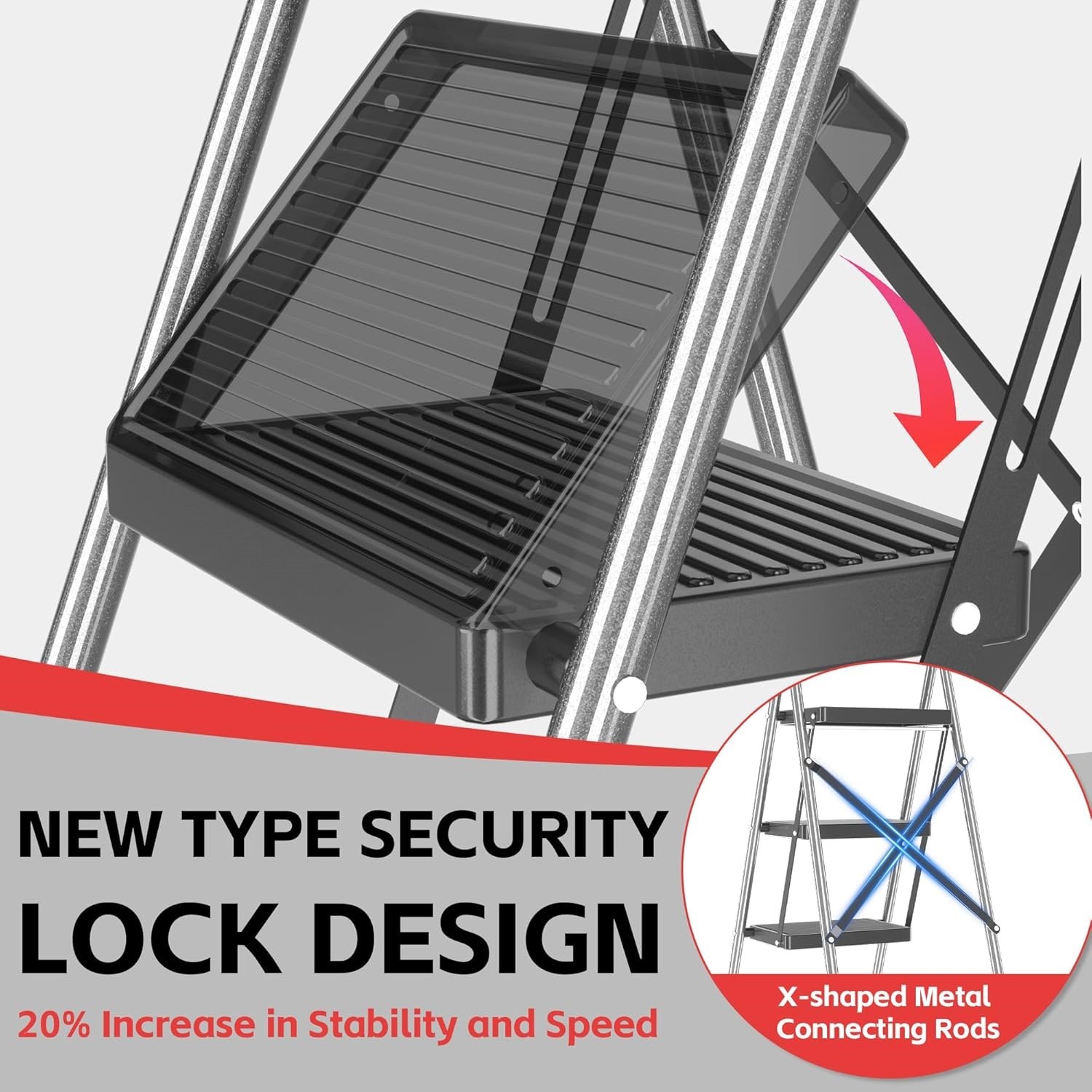Heavy Duty Steel Folding 3 Step Ladder w/600LB Capacity
