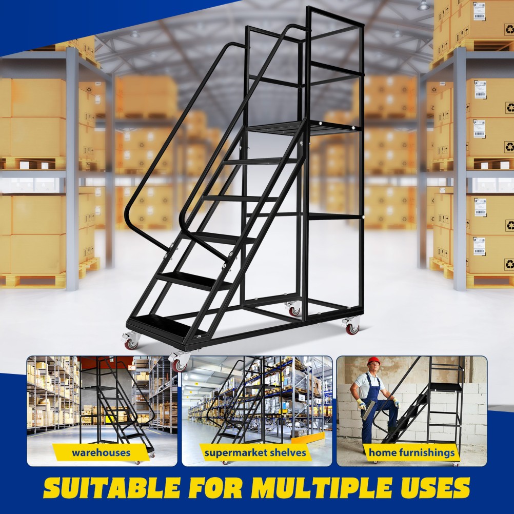 TOYANDONA 6Step 1213lbs Steel Rolling Platform Step Ladder Safety Non-Slip Stair